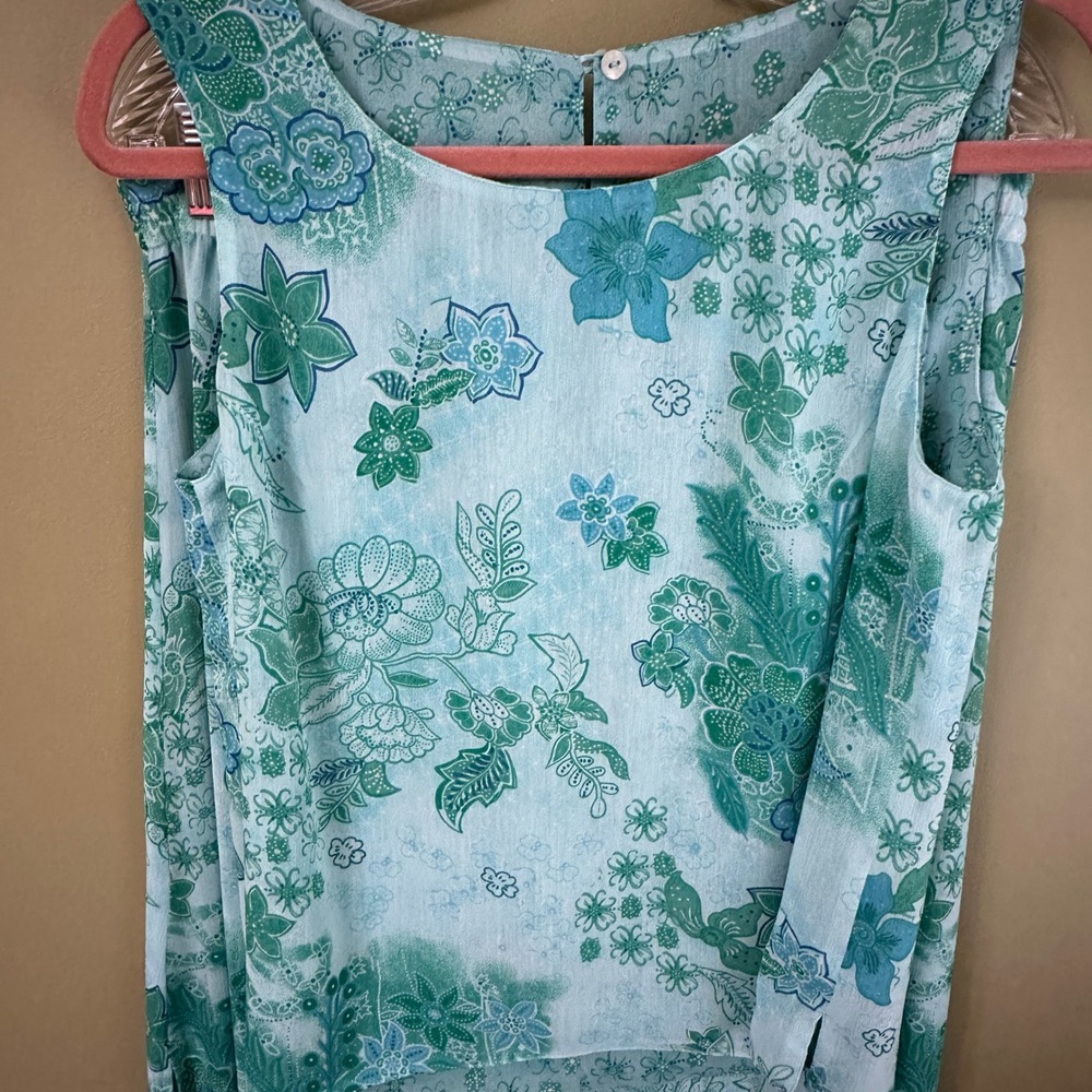 Pendleton Petite M Maxi Skirt Set Floral Two Piece Sleeveless Top Green Blue‎ - Picture 2 of 13